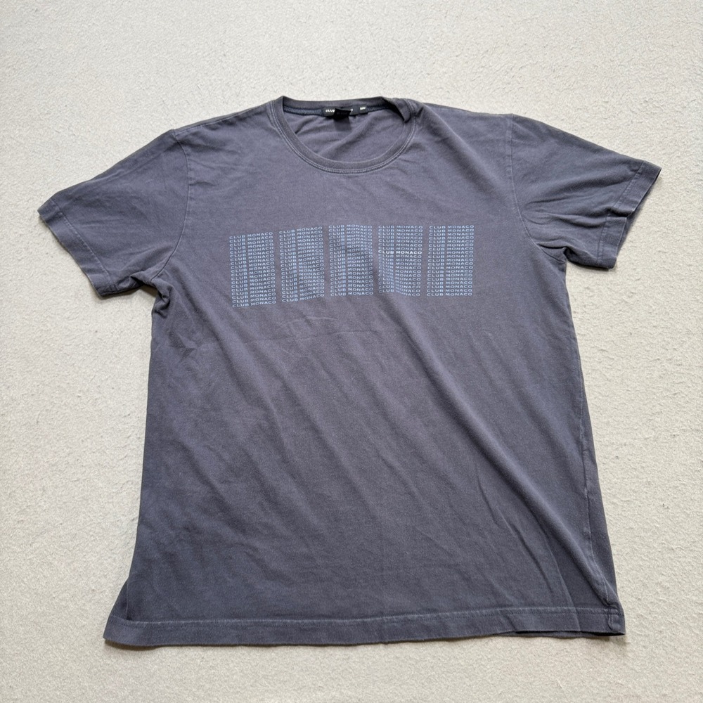 Club Monaco T-Shirt Men's Medium Gray Graphic Cotton Short Sleeve Designer